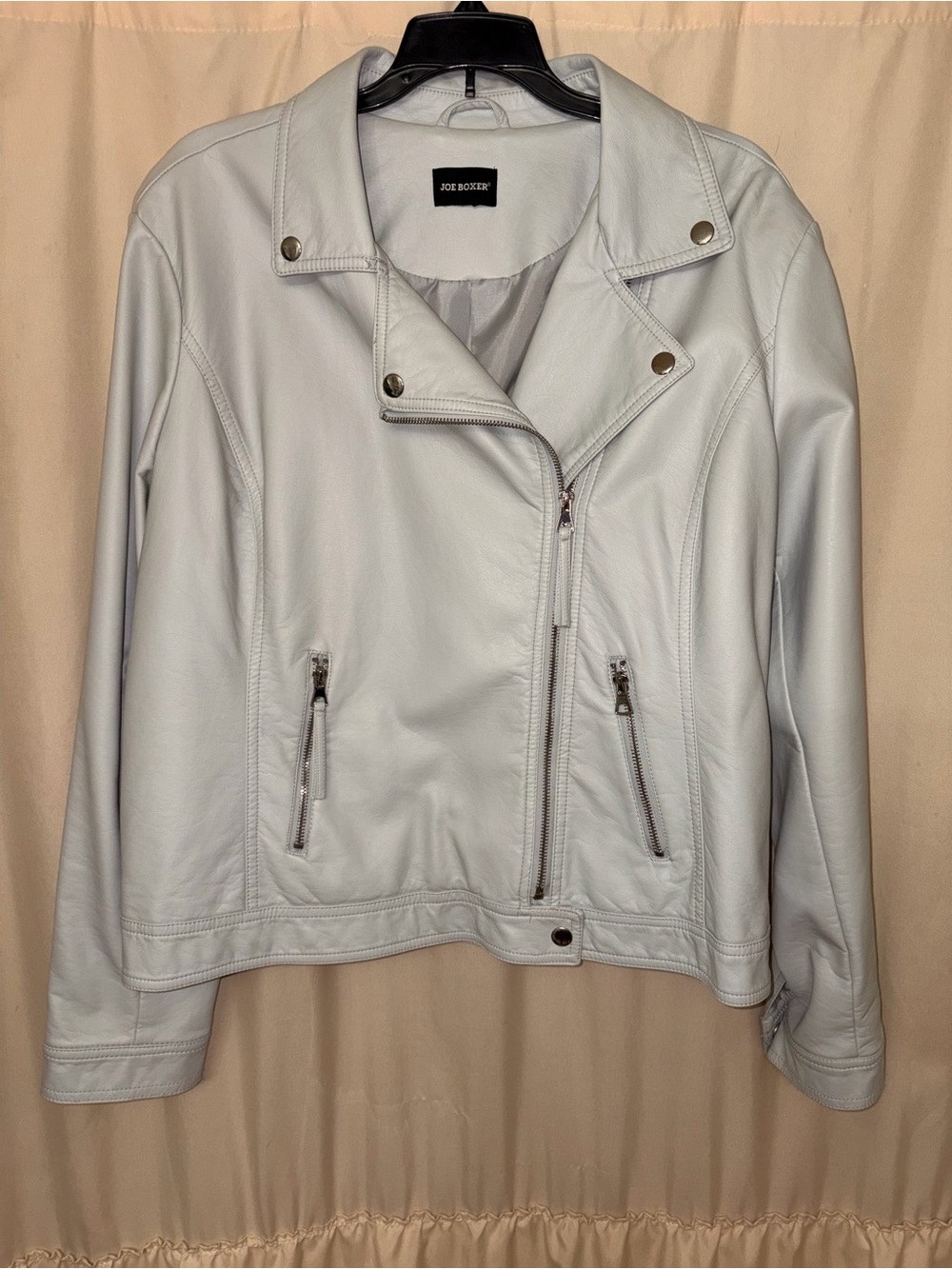 Joe Boxer Women's Powder Blue Faux Leather Moto Jacket